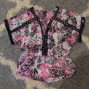 “Multiples” Pink and Black Blouse